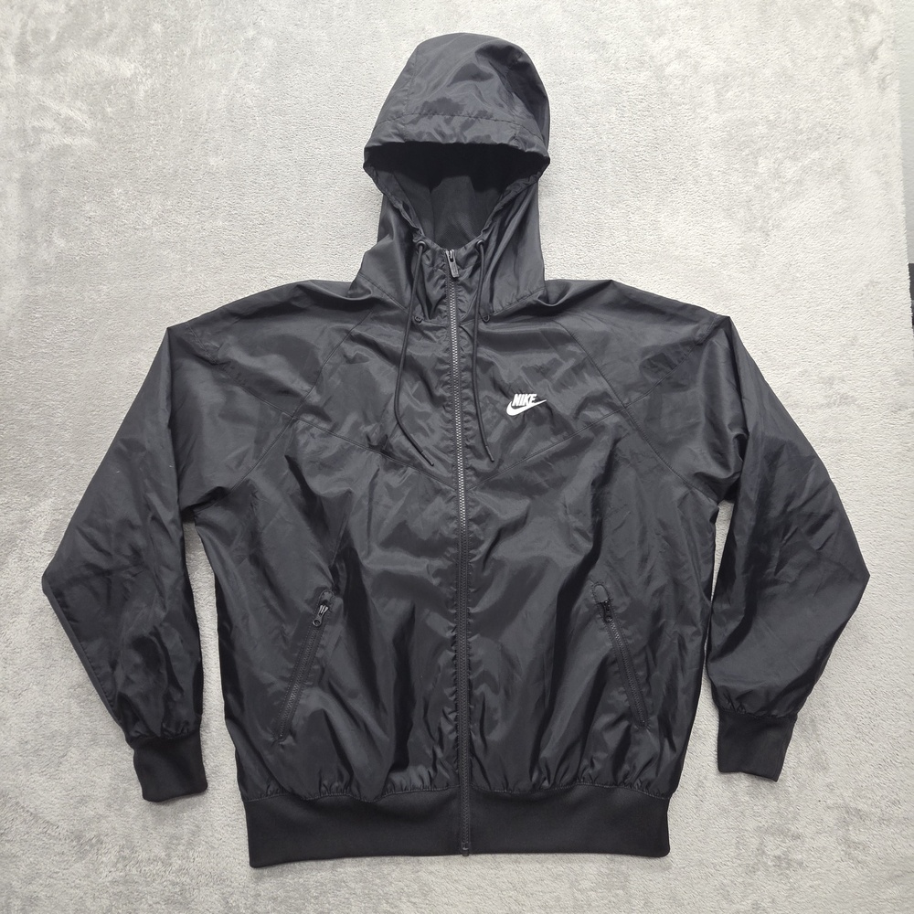 Nike Windrunner Windbreaker Jacket Mens M Black Hooded Lined Lightweight DA0001